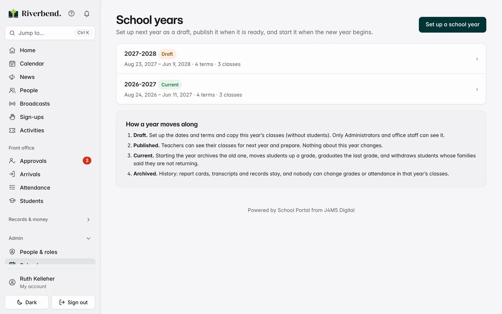 School Portal: School years screen